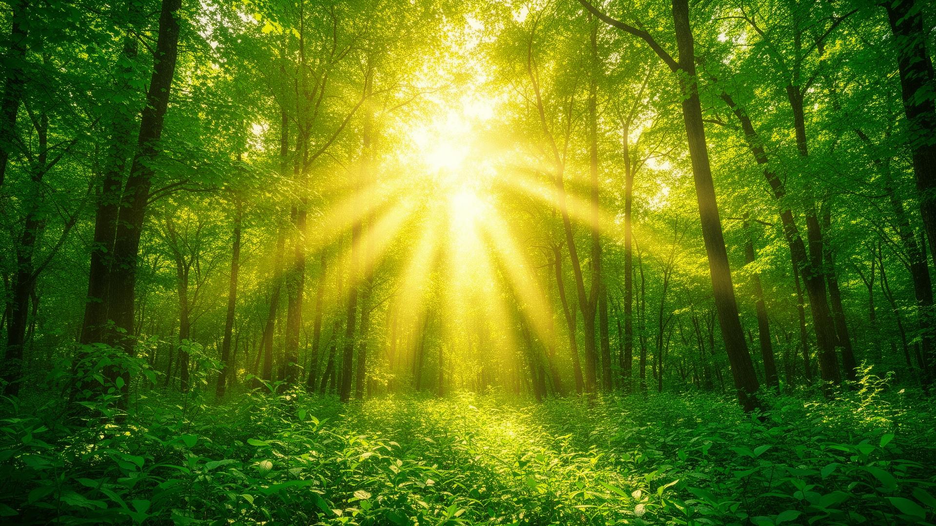 Sustainable forest with sunlight - representing environmental responsibility